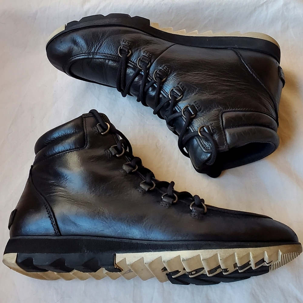 Sorel Women's Harlow Lace Up Leather Ankle Waterproof Boots Booties Black Size 9